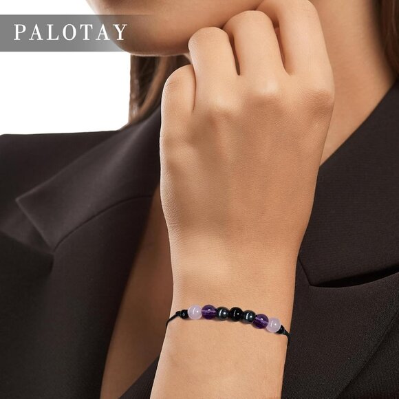 Evil Eye Empath Bracelet - Adjustable 11.7in Anxiety Relief Gift in Velvet Pouch - Picture 3 of 7